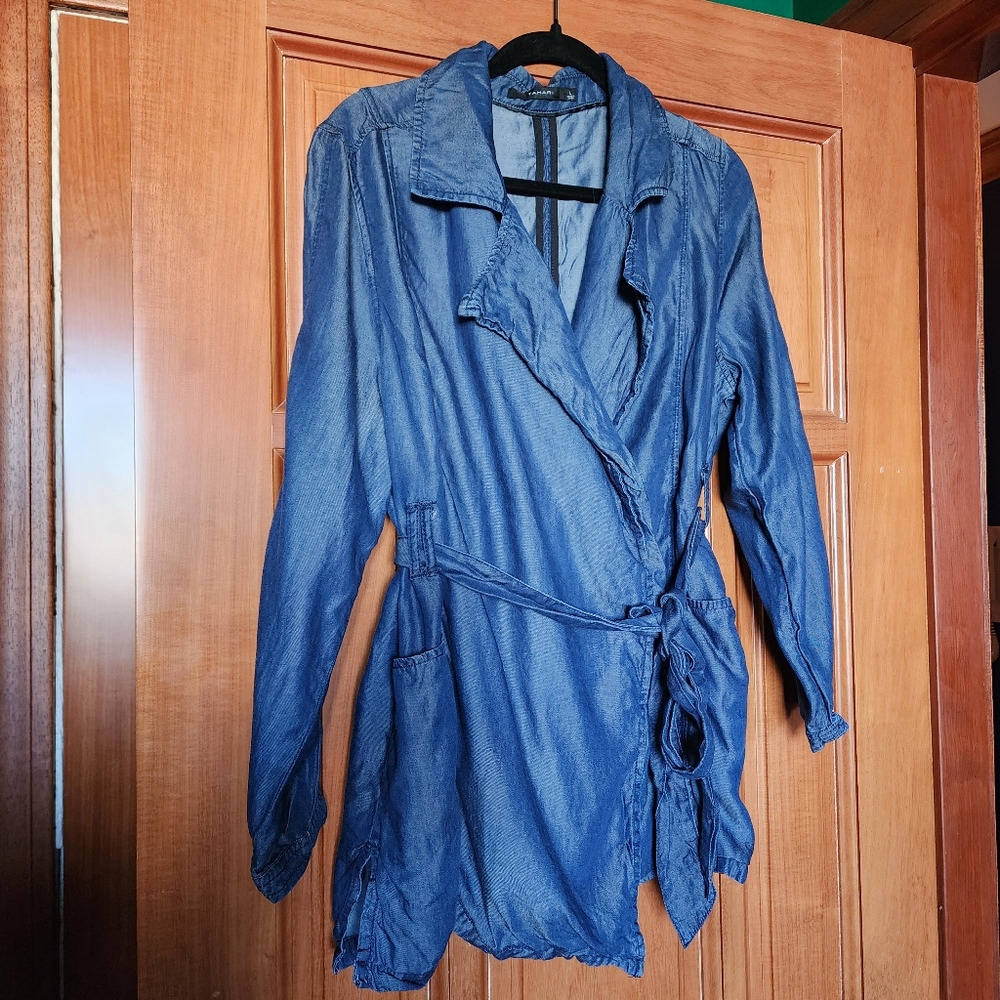 Tahari Chambray Wrap Top